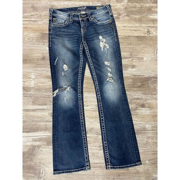 Silver Bootcut Jeans Berkley Surplus Distressed Women’s Size W26/L31 - Picture 1 of 9